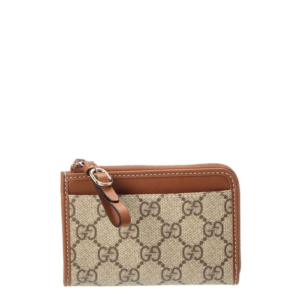 Gucci Gg Supreme Canvas & Leather Card Case, Beige